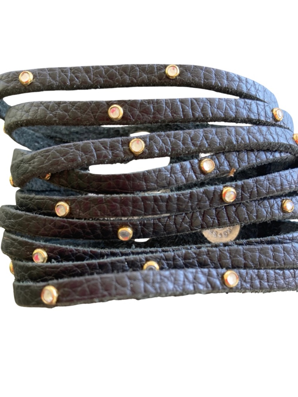 Leather Studded  Black Strap Cuff Bracelet - Picture 3 of 8